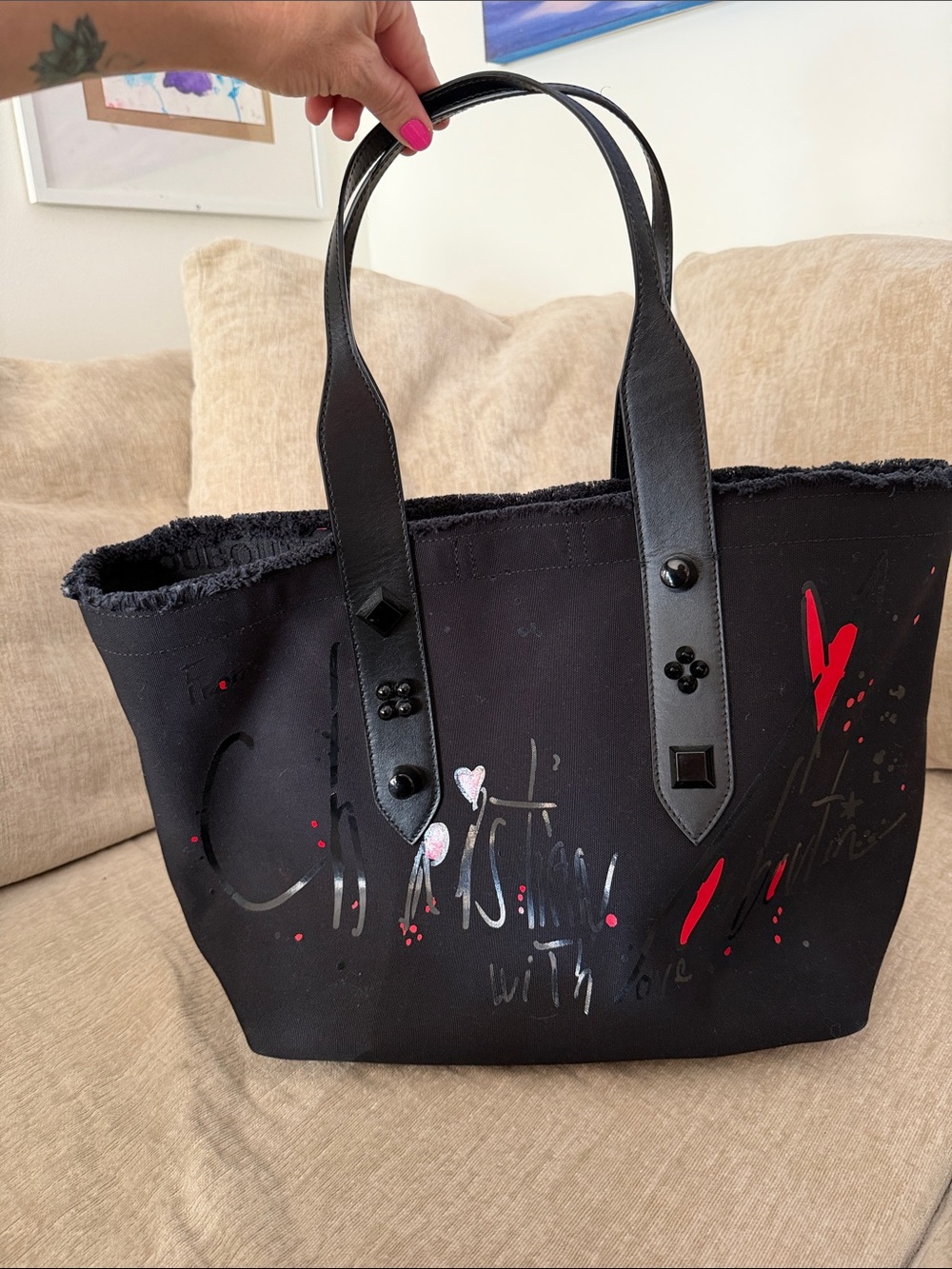 Christian Louboutin Frangibus With Love Graffiti Printed Toile Shopping Tote Bag
